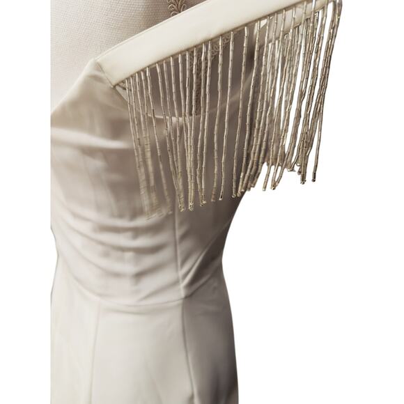 New with Tag! Marchesa Notte Embellished Fringed Mini Cocktail Dress in white - Picture 8 of 10